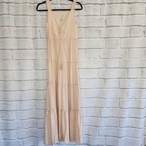 Pilyq Pink Swim Cover Up Sleeveless V-Neck Tiered Maxi Dress Size M/L